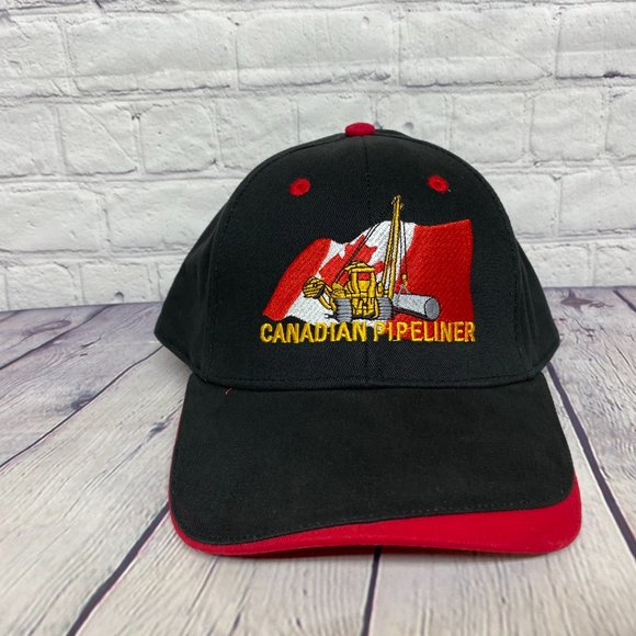 Vintage Hat Cap Strap Back Black Red Canadian PIPELINER Canada Embroidered Logo - Picture 5 of 8